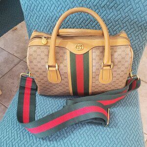 Very Rare*Gucci Extra Wide Stripe/Sherry Line Handbag with Shoulder Strap-